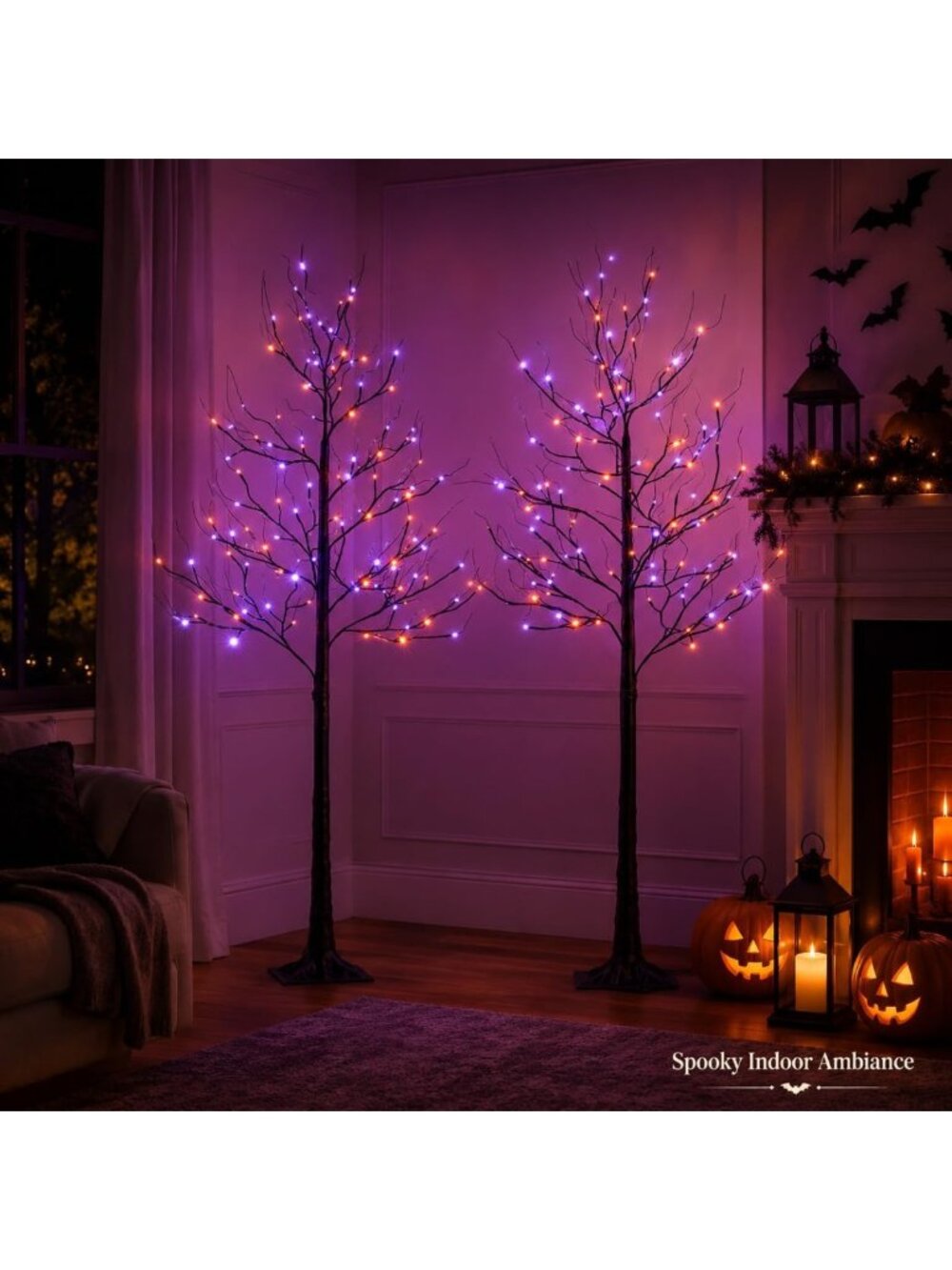 6FT LED Halloween Tree Set - 2-Pack with Orange & Purple Lights for Spooky Decor